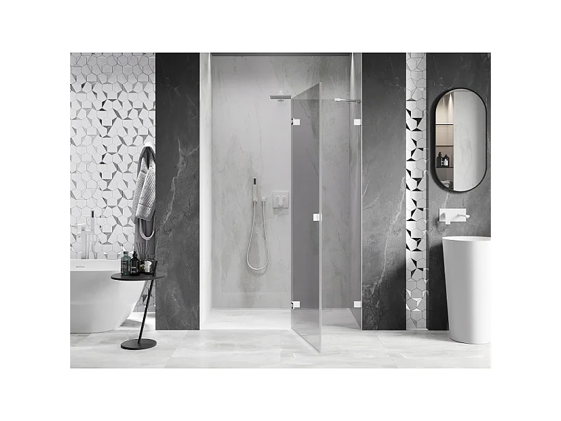 Mexen Lunar porte de douche battante droite 130 cm, transparent, blanc - 834-130-000-20-00-P