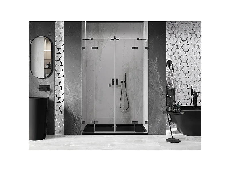 Mexen Lunar Duo draaideuren douche 140 cm, transparant, geborsteld gun gray - 834D-140-000-66-00