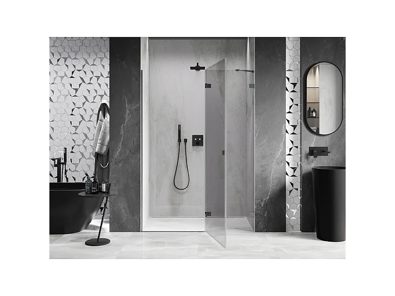 Mexen Lunar pivoterende douchedeur rechts 140 cm, transparant, geborsteld grijs - 834-140-000-66-00-P