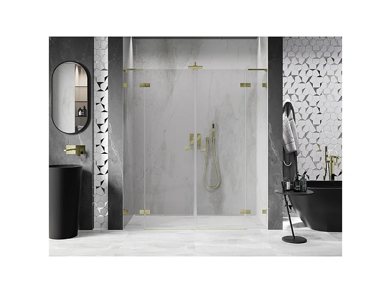 Mexen Lunar L Duo Duschfaltüren 180 cm, transparent, gebürstetes Gold - 834DL-180-000-55-00