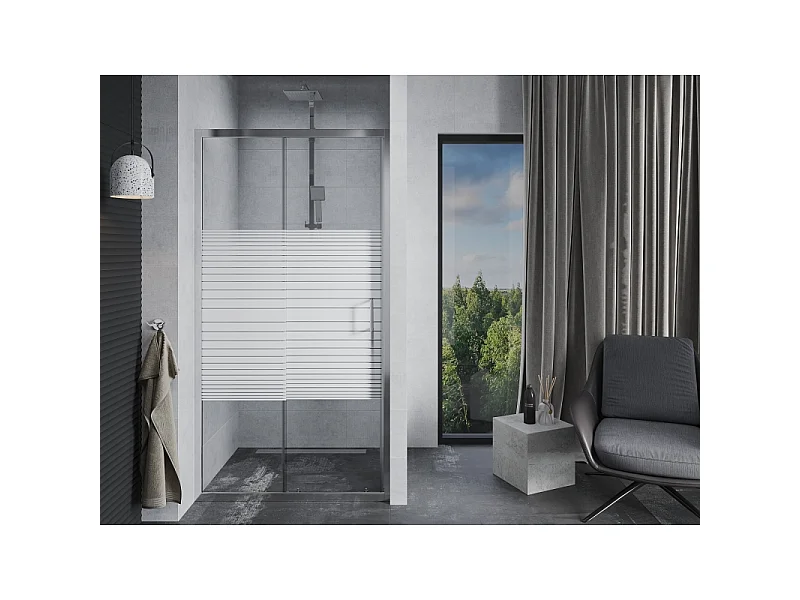 Mexen Apia puerta de ducha corredera 100 cm, franjas, cromo - 845-100-000-01-20