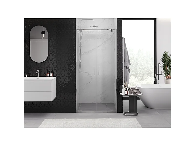 Mexen Exo dvojna nihajna tuš vrata 70 cm, prozorna, krom - 8182-070-000-01-00