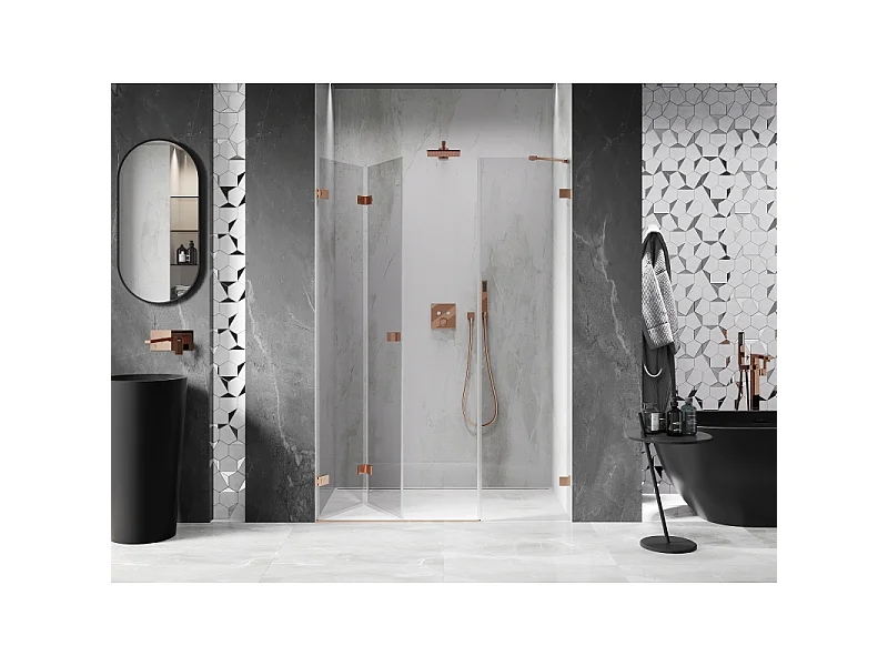 Mexen Lunar-F folding shower door left 135 cm, transparent, brushed copper - 836S-135-050-65-00-L
