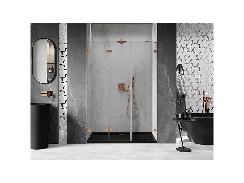 Mexen Lunar-F folding shower door left 135 cm, transparent, brushed copper - 836S-135-050-65-00-L