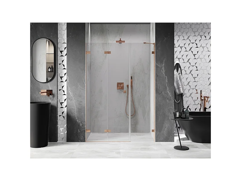 Mexen Lunar-F folding shower door left 135 cm, transparent, brushed copper - 836S-135-050-65-00-L