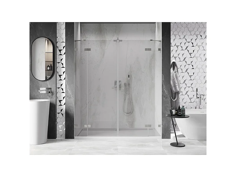 Mexen Lunar Duo brusedøre med hængsler 190 cm, transparent, børstet nikkel - 834D-190-000-97-00
