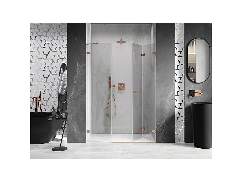 Mexen Lunar-F Folding Shower Door Right 140 cm, Transparent, Brushed Copper - 836S-140-050-65-00-P