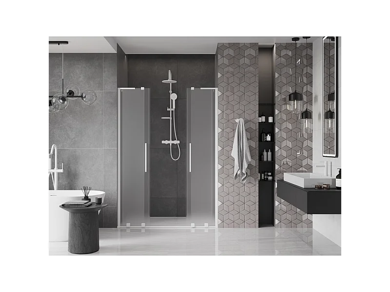 Mexen Velar L Duo schuifdeuren douche 140 cm, matglas, wit - 871-140-003-32-20