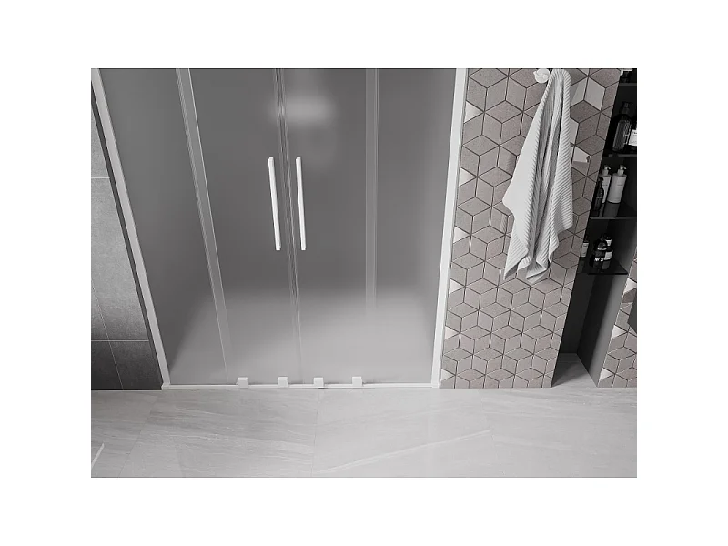 Mexen Velar L Duo schuifdeuren douche 140 cm, matglas, wit - 871-140-003-32-20