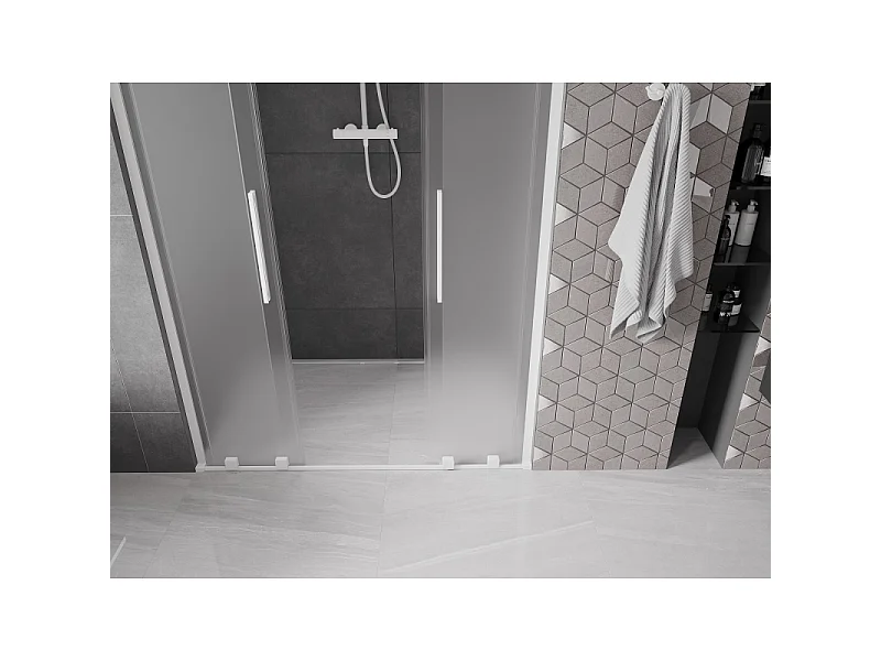 Mexen Velar L Duo schuifdeuren douche 140 cm, matglas, wit - 871-140-003-32-20