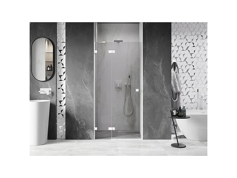 Mexen Lunar porte de douche battante gauche 110 cm, transparent, blanc - 834-110-000-20-00-L