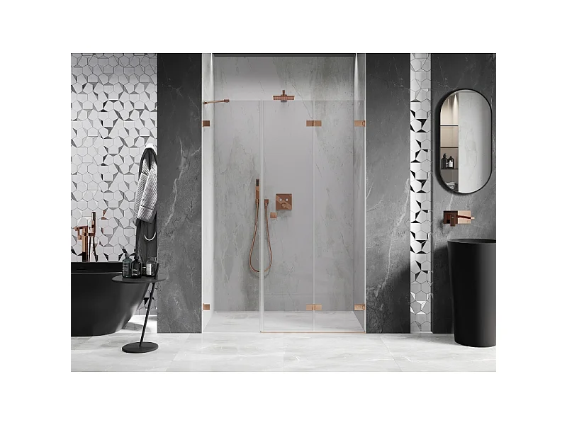 Mexen Lunar-F foldable shower door right 130 cm, transparent, brushed copper - 836S-130-050-65-00-P