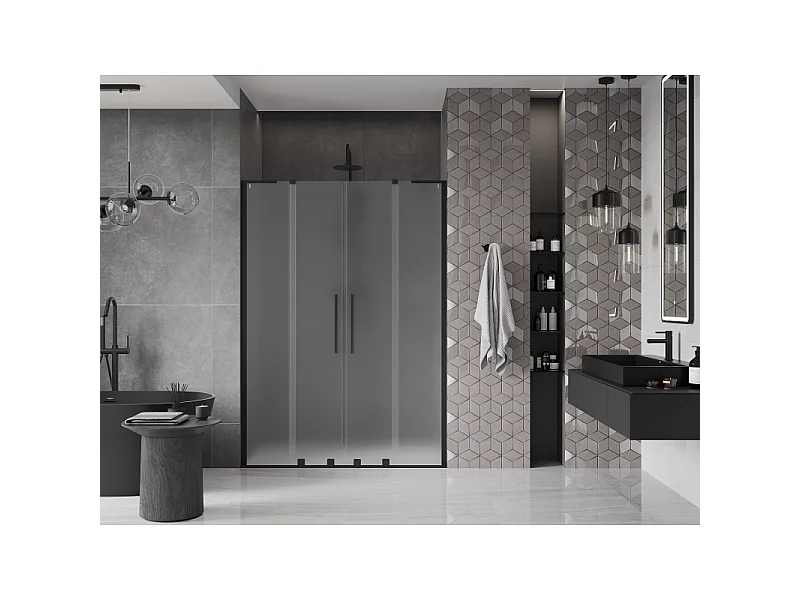 Mexen Velar L Duo Duschschiebetür 160 cm, matt, schwarz - 871-160-003-32-70