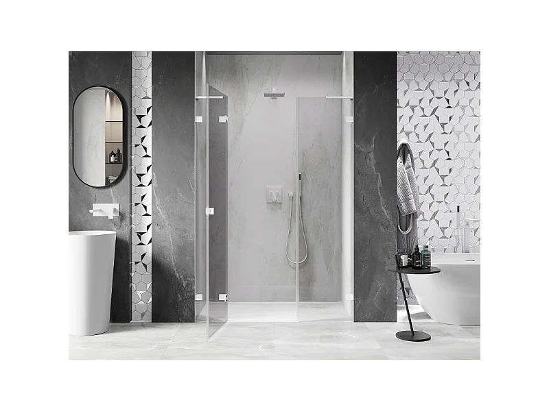 Mexen Lunar L porte de douche pivotante gauche 130 cm, transparent, blanc - 834SL-130-050-20-00-L