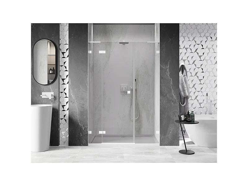 Mexen Lunar L porte de douche pivotante gauche 130 cm, transparent, blanc - 834SL-130-050-20-00-L