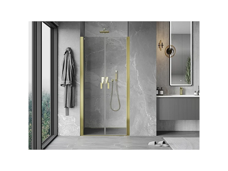 Mexen Mist draaideur douchedeur 100 cm, transparant, goud - 8A7-100-000-50-00