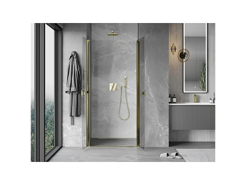 Mexen Mist draaideur douchedeur 100 cm, transparant, goud - 8A7-100-000-50-00
