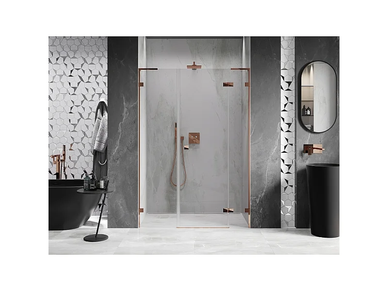 Mexen Lunar L porte de douche pivotante droite 160 cm, transparent, or rose - 834SL-160-050-60-00-P
