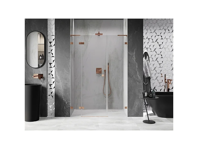 Mexen Lunar L porte de douche pivotante gauche 120 cm, transparent, cuivre brossé - 834SL-120-050-65-00-L
