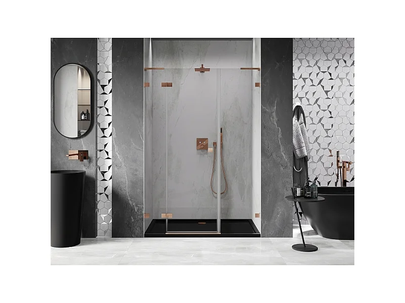 Mexen Lunar L porte de douche pivotante gauche 120 cm, transparent, cuivre brossé - 834SL-120-050-65-00-L