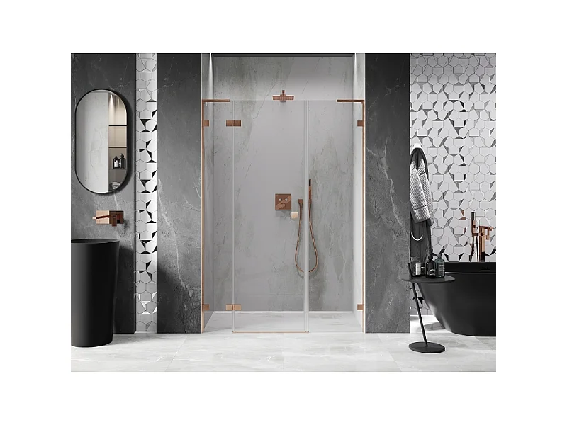 Mexen Lunar L porte de douche pivotante gauche 120 cm, transparent, cuivre brossé - 834SL-120-050-65-00-L