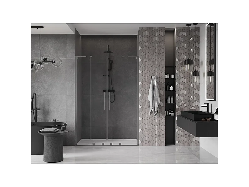 Mexen Velar L Duo schuifdouchedeur 150 cm, transparant, geborsteld kanon grijs - 871-150-003-02-66