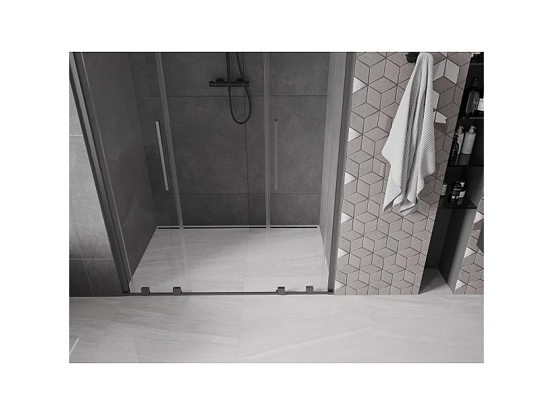 Mexen Velar L Duo schuifdouchedeur 150 cm, transparant, geborsteld kanon grijs - 871-150-003-02-66