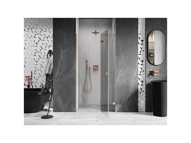 Mexen Lunar L right hinged shower door 105 cm, transparent, brushed copper - 834L-105-000-65-00-P
