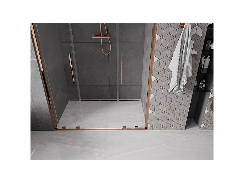 Mexen Velar L Duo porte de douche coulissante 140 cm, transparent, or rose - 871-140-003-02-60