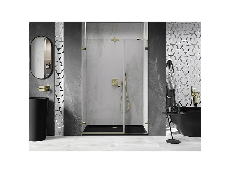 Mexen Lunar-B draaideur douchedeur links 120 cm, transparant, goud - 832S-120-050-50-00-L