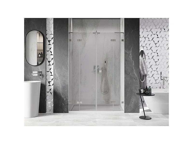 Mexen Lunar L Duo Duschschwingtüren 140 cm, transparent, gebürstetes Nickel - 834DL-140-000-97-00