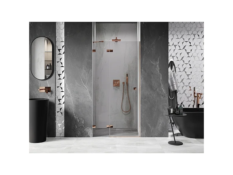 Mexen Lunar left hinged shower door 110 cm, transparent, rose gold - 834-110-000-60-00-L
