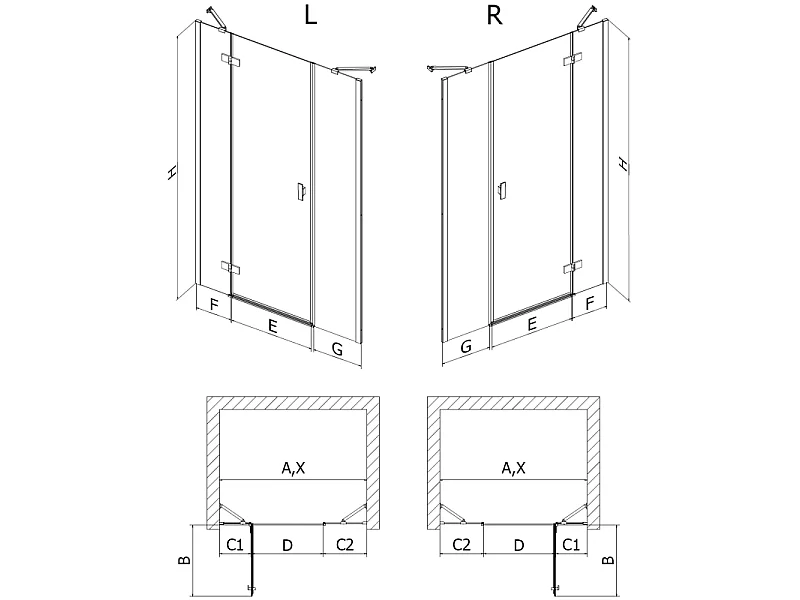 Mexen Mist-H porte de douche pivotante droite 125 cm, transparent, cuivre brossé - 8A5-125-001-65-00-P