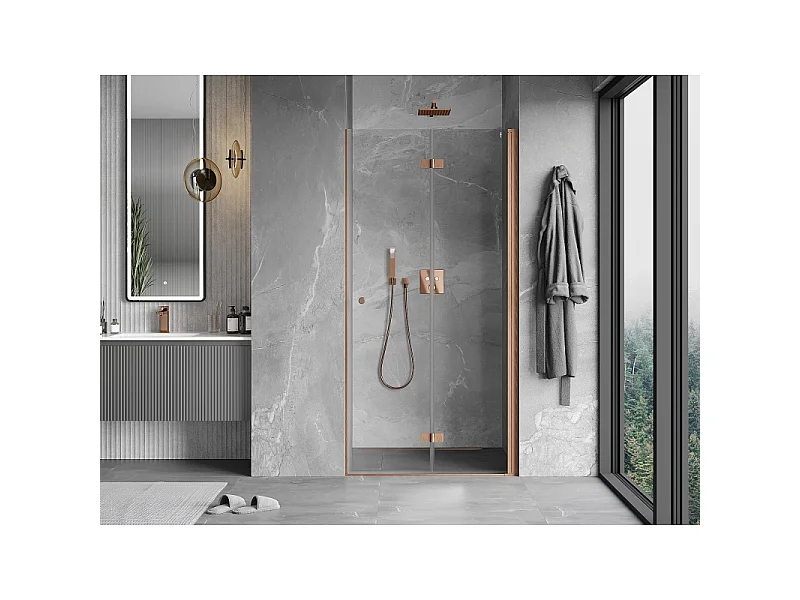 Mexen Mist-F foldable shower door right 85 cm, transparent, brushed copper - 8A6-085-000-65-00-P