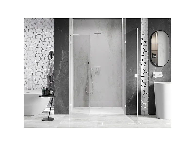 Mexen Lunar-B L porte de douche battante droite 150 cm, transparent, blanc - 832SL-150-050-20-00-P