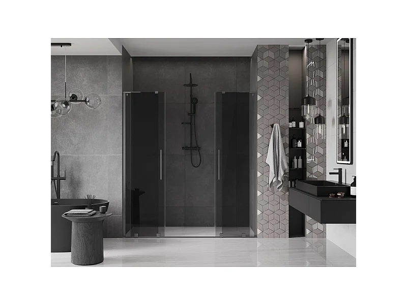 Mexen Velar L Duo Schiebeduschtür 180 cm, Graphit, Brushed Gun Gray - 871-180-003-42-66