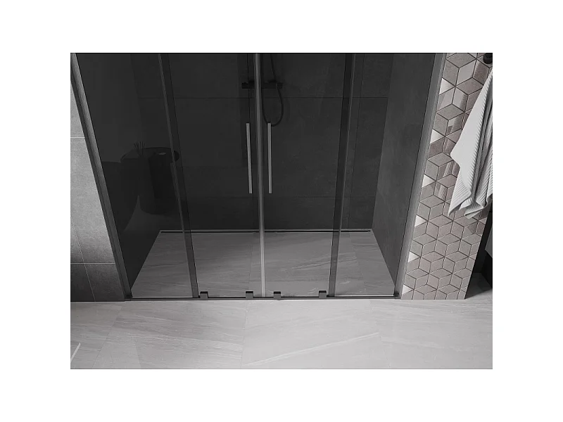 Mexen Velar L Duo Schiebeduschtür 180 cm, Graphit, Brushed Gun Gray - 871-180-003-42-66