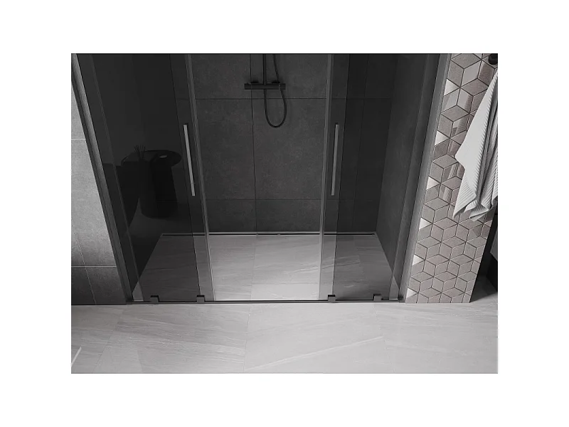 Mexen Velar L Duo Schiebeduschtür 180 cm, Graphit, Brushed Gun Gray - 871-180-003-42-66