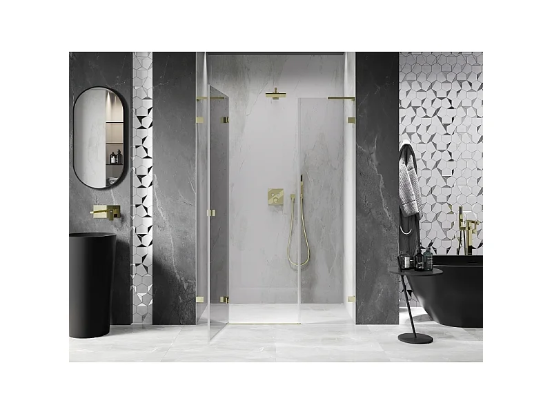 Mexen Lunar L porte de douche pivotante gauche 120 cm, transparent, doré - 834SL-120-050-50-00-L