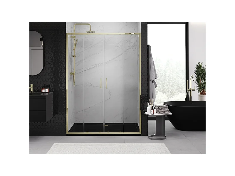Mexen Exo porte doccia doppie scorrevoli 140 cm, trasparenti, dorate - 8152-140-000-50-00