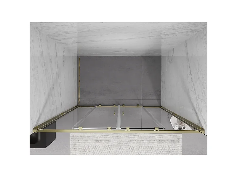 Mexen Exo porte doccia doppie scorrevoli 140 cm, trasparenti, dorate - 8152-140-000-50-00