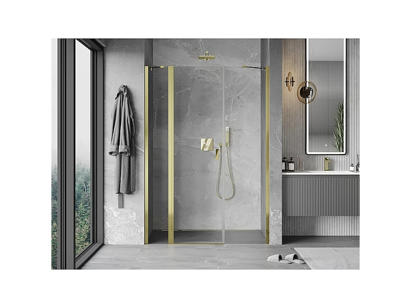 Mexen Mist porte de douche pivotante 145 cm, transparent, doré - 8A4-145-001-50-00
