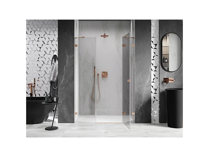 Mexen Lunar porte de douche pivotante droite 120 cm, transparent, cuivre brossé - 834S-120-050-65-00-P