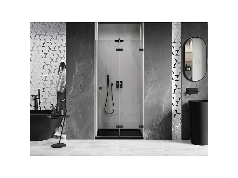 Mexen Lunar-F folded shower door right 55 cm, transparent, black - 836-055-000-70-00-P