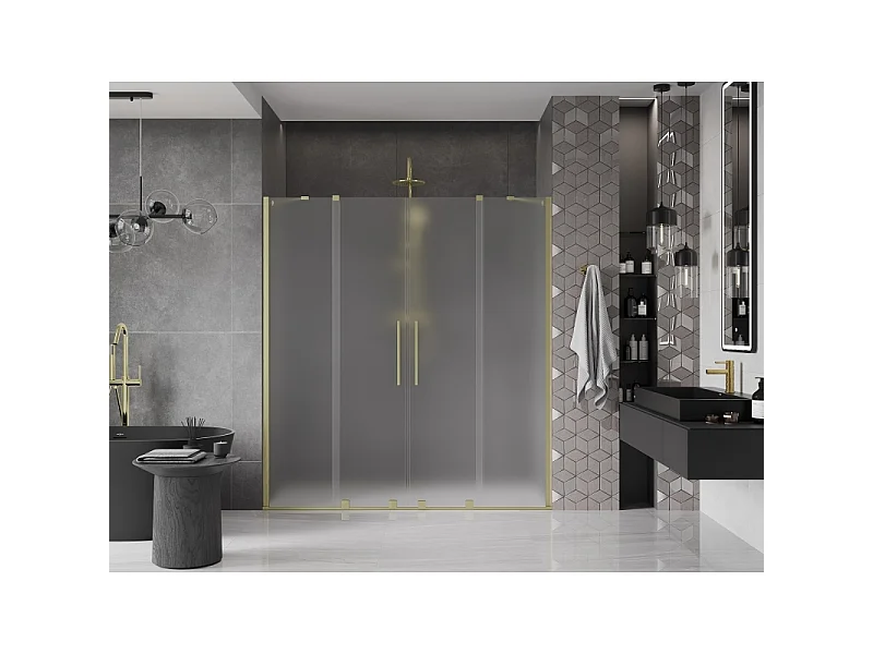 Mexen Velar Duo schuifdeuren douche 180 cm, ijs, goud geborsteld - 871-180-000-32-55