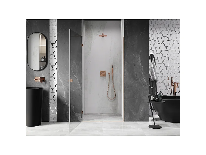 Mexen Lunar-B porte de douche battante gauche 85 cm, transparent, cuivre brossé - 832-085-000-65-00-L