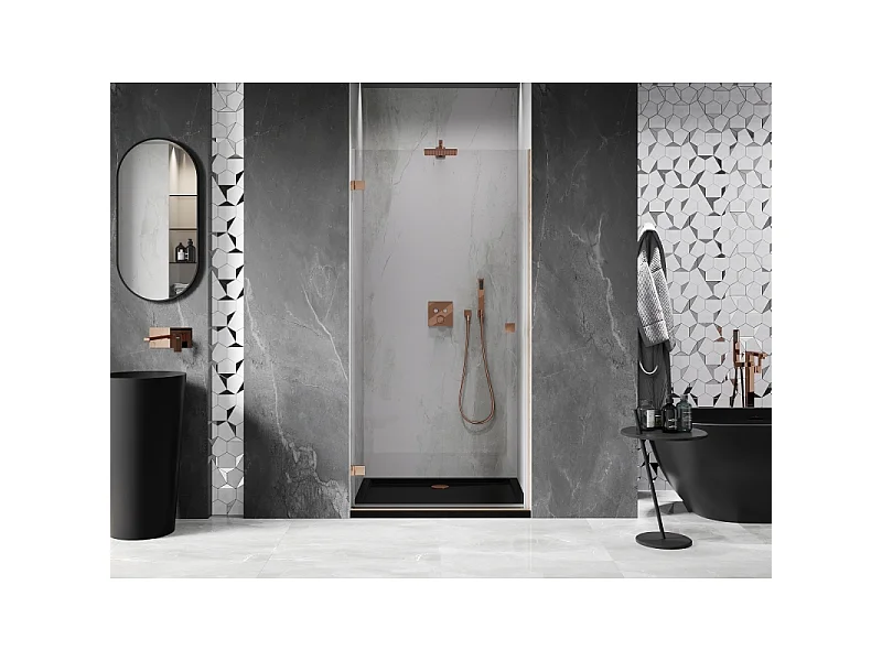 Mexen Lunar-B porte de douche battante gauche 85 cm, transparent, cuivre brossé - 832-085-000-65-00-L