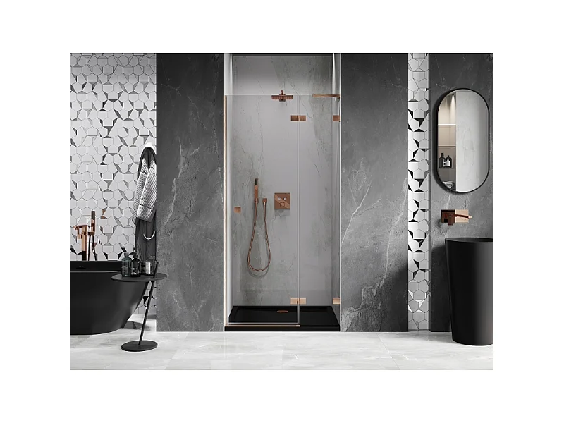 Mexen Lunar L shower door hinged right 115 cm, transparent, brushed copper - 834L-115-000-65-00-P