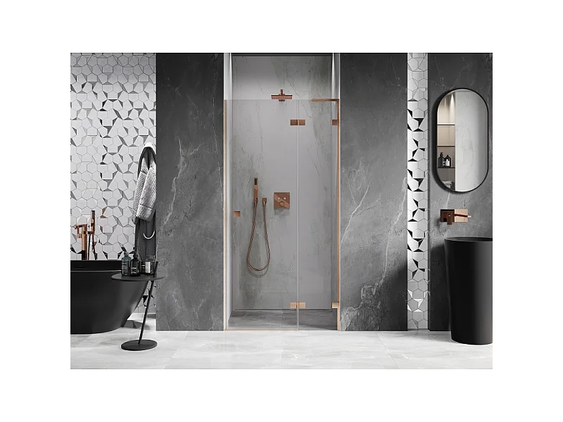 Mexen Lunar L shower door hinged right 115 cm, transparent, brushed copper - 834L-115-000-65-00-P