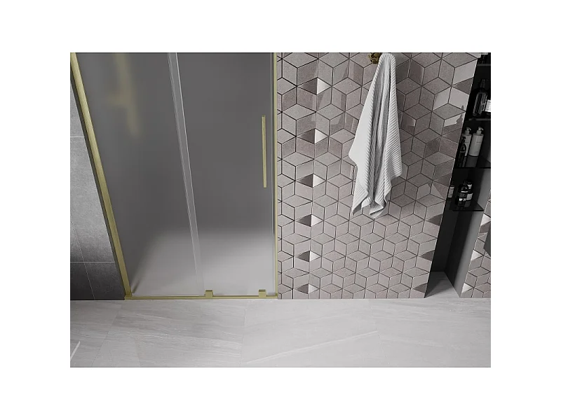 Mexen Velar L porta doccia scorrevole 120 cm, smerigliato, oro spazzolato - 871-120-003-31-55